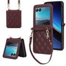 For Motorola Razr 40 Ultra Rhombic Texture Phone Case with Long & Short Lanyard(Wine Red) - 1