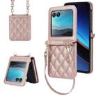 For Motorola Razr 40 Ultra Rhombic Texture Phone Case with Long & Short Lanyard(Rose Gold) - 1