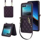 For Motorola Razr 40 Ultra Rhombic Texture Phone Case with Long & Short Lanyard(Dark Purple) - 1