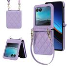 For Motorola Razr 40 Ultra Rhombic Texture Phone Case with Long & Short Lanyard(Light Purple) - 1