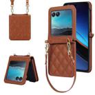 For Motorola Razr 40 Ultra Rhombic Texture Phone Case with Long & Short Lanyard(Brown) - 1