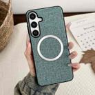For Samsung Galaxy S25 5G Magsafe Magnetic Ring Cloth Texture Phone Case(Green) - 1