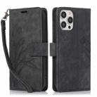 For iPhone 15 Pro Max Orchid Butterfly Embossed Leather Phone Case(Black) - 1