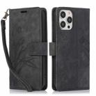 For iPhone 15 Pro Orchid Butterfly Embossed Leather Phone Case(Black) - 1