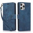 For iPhone 15 Pro Orchid Butterfly Embossed Leather Phone Case(Blue) - 1