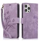 For iPhone 15 Pro Orchid Butterfly Embossed Leather Phone Case(Purple) - 1