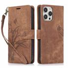 For iPhone 15 Pro Orchid Butterfly Embossed Leather Phone Case(Brown) - 1