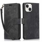 For iPhone 15 Plus Orchid Butterfly Embossed Leather Phone Case(Black) - 1