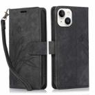 For iPhone 15 Orchid Butterfly Embossed Leather Phone Case(Black) - 1