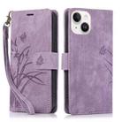 For iPhone 15 Orchid Butterfly Embossed Leather Phone Case(Purple) - 1