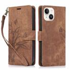 For iPhone 15 Orchid Butterfly Embossed Leather Phone Case(Brown) - 1