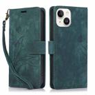 For iPhone 14 Orchid Butterfly Embossed Leather Phone Case(Green) - 1
