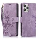 For iPhone 13 Pro Orchid Butterfly Embossed Leather Phone Case(Purple) - 1