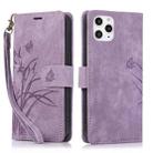 For iPhone 12 / 12 Pro Orchid Butterfly Embossed Leather Phone Case(Purple) - 1