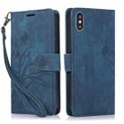 For iPhone X / XS Orchid Butterfly Embossed Leather Phone Case(Blue) - 1