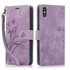 For iPhone X / XS Orchid Butterfly Embossed Leather Phone Case(Purple) - 1