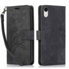 For iPhone XR Orchid Butterfly Embossed Leather Phone Case(Black) - 1