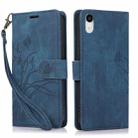 For iPhone XR Orchid Butterfly Embossed Leather Phone Case(Blue) - 1