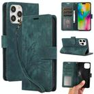 For iPhone 16 Pro Max Orchid Butterfly Embossed Leather Phone Case(Green) - 1