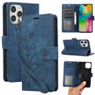 For iPhone 16 Pro Max Orchid Butterfly Embossed Leather Phone Case(Blue) - 1