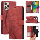 For iPhone 16 Pro Max Orchid Butterfly Embossed Leather Phone Case(Red) - 1