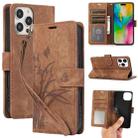 For iPhone 16 Pro Orchid Butterfly Embossed Leather Phone Case(Brown) - 1