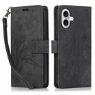 For iPhone 16 Orchid Butterfly Embossed Leather Phone Case(Black) - 1