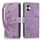 For iPhone 16 Orchid Butterfly Embossed Leather Phone Case(Purple) - 1