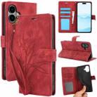 For iPhone 16 Orchid Butterfly Embossed Leather Phone Case(Red) - 1