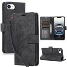 For iPhone 16e Orchid Butterfly Embossed Leather Phone Case(Black) - 1