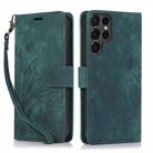 For Samsung Galaxy S22 Ultra 5G Orchid Butterfly Embossed Leather Phone Case(Green) - 1