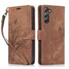 For Samsung Galaxy S23 5G Orchid Butterfly Embossed Leather Phone Case(Brown) - 1