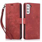 For Samsung Galaxy S22+ 5G Orchid Butterfly Embossed Leather Phone Case(Red) - 1