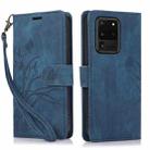 For Samsung Galaxy S20 Ultra Orchid Butterfly Embossed Leather Phone Case(Blue) - 1