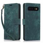 For Samsung Galaxy S10 Orchid Butterfly Embossed Leather Phone Case(Green) - 1
