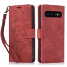 For Samsung Galaxy S10 Orchid Butterfly Embossed Leather Phone Case(Red) - 1