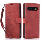 For Samsung Galaxy S10+ Orchid Butterfly Embossed Leather Phone Case(Red) - 1