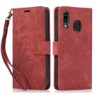 For Samsung Galaxy A20 / A30 Orchid Butterfly Embossed Leather Phone Case(Red) - 1