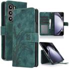 For Samsung Galaxy Z Fold5 Orchid Butterfly Embossed Leather Phone Case(Green) - 1