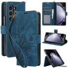 For Samsung Galaxy Z Fold5 Orchid Butterfly Embossed Leather Phone Case(Blue) - 1