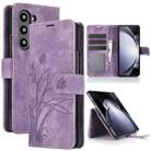 For Samsung Galaxy Z Fold5 Orchid Butterfly Embossed Leather Phone Case(Purple) - 1