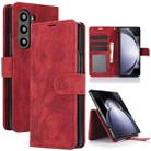For Samsung Galaxy Z Fold5 Orchid Butterfly Embossed Leather Phone Case(Red) - 1