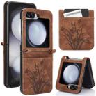 For Samsung Galaxy Z Flip5 Orchid Butterfly Embossed Leather Phone Case(Brown) - 1