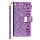For iPhone X / XS Multi-card Slots Starry Sky Laser Carving Glitter Zipper Horizontal Flip Leather Case with Holder & Wallet & Lanyard(Purple) - 2