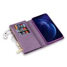 For iPhone X / XS Multi-card Slots Starry Sky Laser Carving Glitter Zipper Horizontal Flip Leather Case with Holder & Wallet & Lanyard(Purple) - 4
