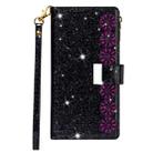 For iPhone X / XS Multi-card Slots Starry Sky Laser Carving Glitter Zipper Horizontal Flip Leather Case with Holder & Wallet & Lanyard(Black) - 2