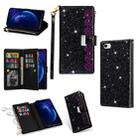 For iPhone SE 2022 / SE 2020 / 8 / 7 Multi-card Slots Starry Sky Laser Carving Glitter Zipper Horizontal Flip Leather Case with Holder & Wallet & Lanyard(Black) - 1