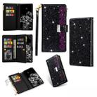 For Xiaomi Redmi 8A / 8A Dual / 8 Multi-card Slots Starry Sky Laser Carving Glitter Zipper Horizontal Flip Leather Case with Holder & Wallet & Lanyard(Black) - 1