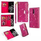 For Xiaomi Redmi K30 Multi-card Slots Starry Sky Laser Carving Glitter Zipper Horizontal Flip Leather Case with Holder & Wallet & Lanyard(Rose Red) - 1