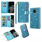 For Xiaomi Redmi K30 Pro Multi-card Slots Starry Sky Laser Carving Glitter Zipper Horizontal Flip Leather Case with Holder & Wallet & Lanyard(Sky Blue) - 1